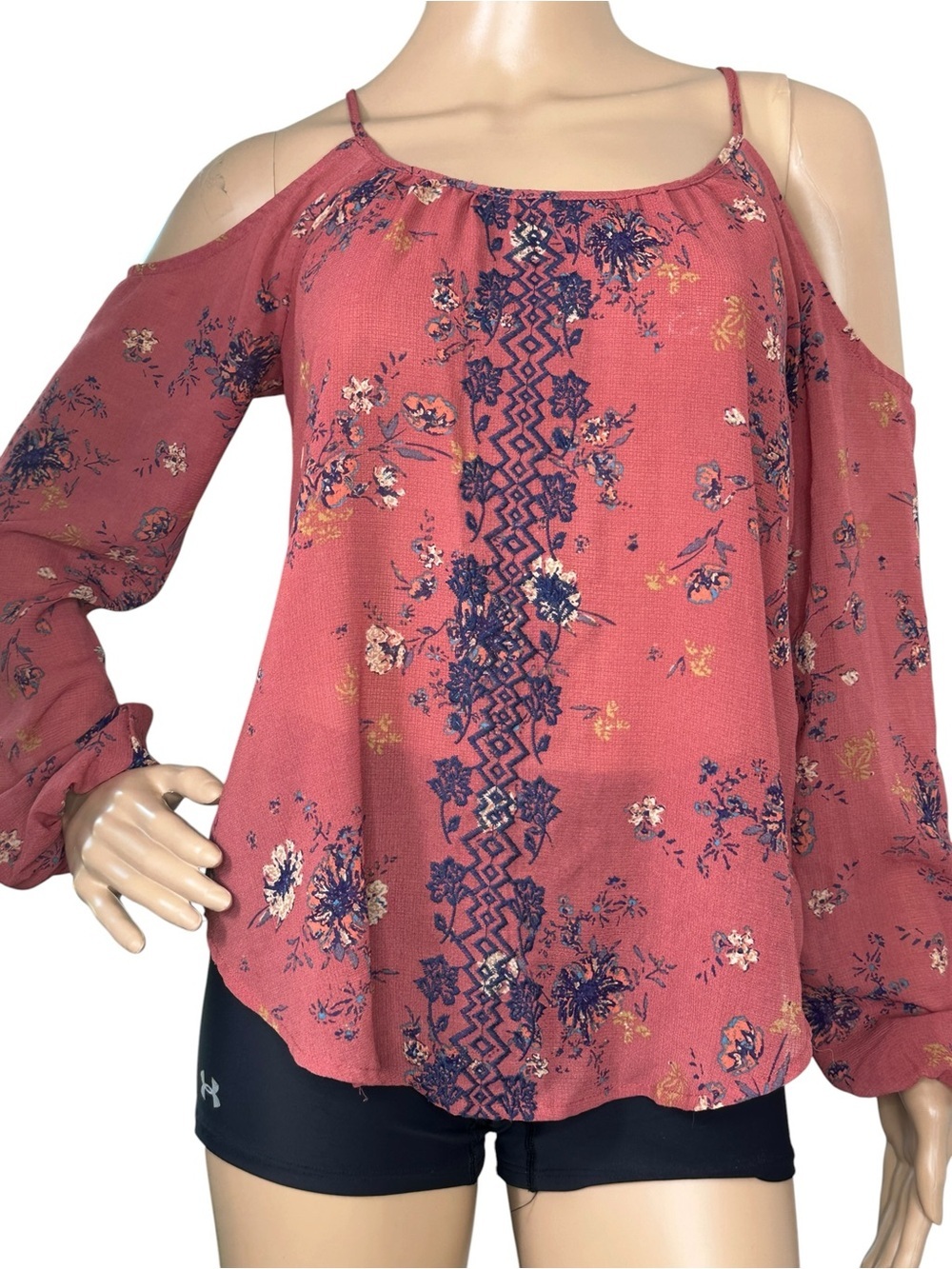 Xhilaration Cold-Shoulder Floral Tank Top - Rust XS
